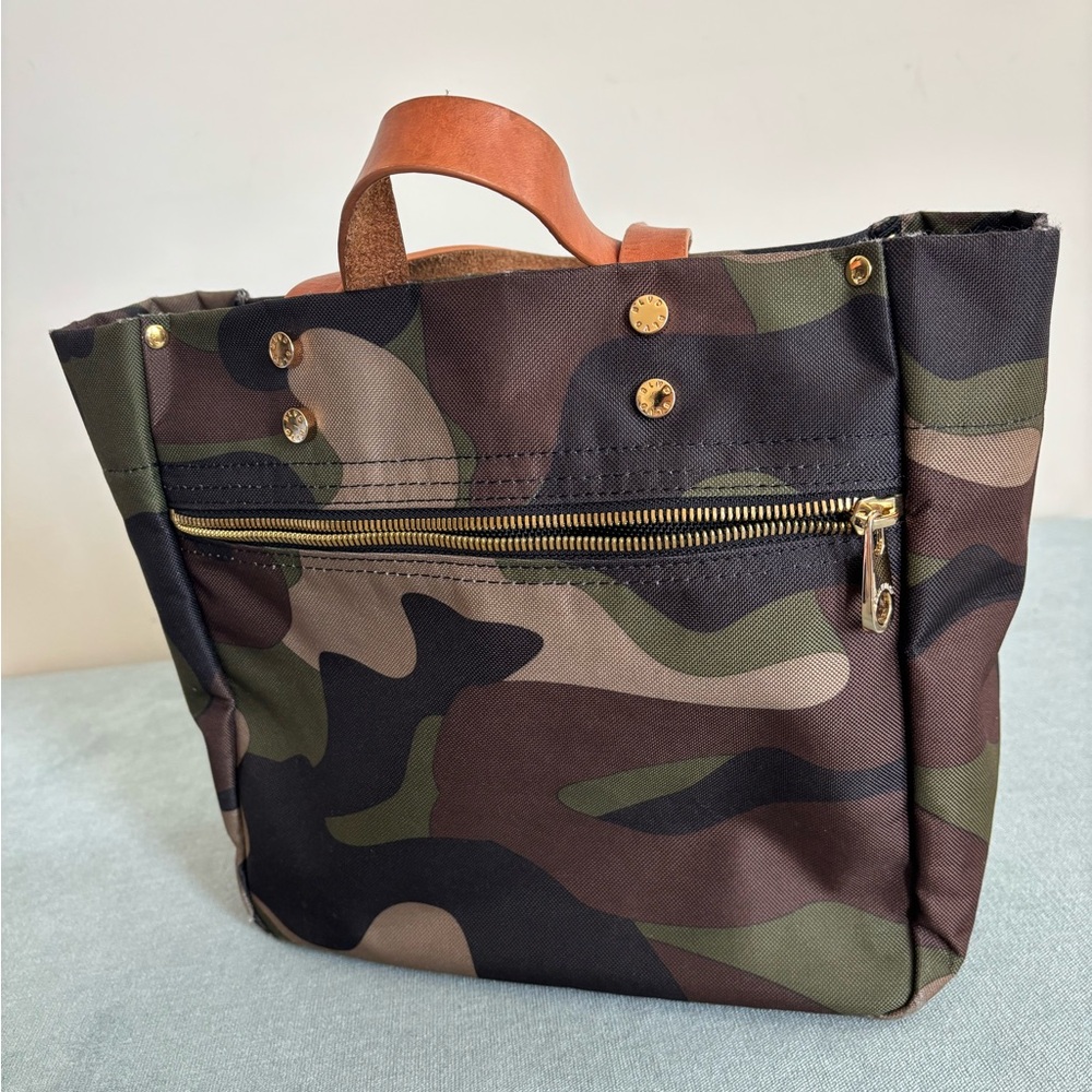 Camouflage Canvas Tote with Leather Handles